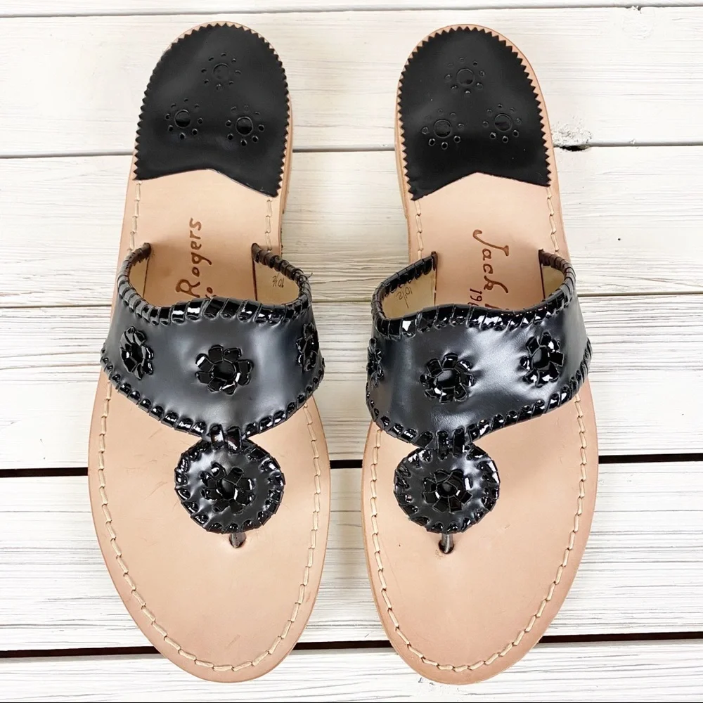 NEW Jack Rogers Hamptons Black Flat Sandals 10.5 - Picture 2 of 11
